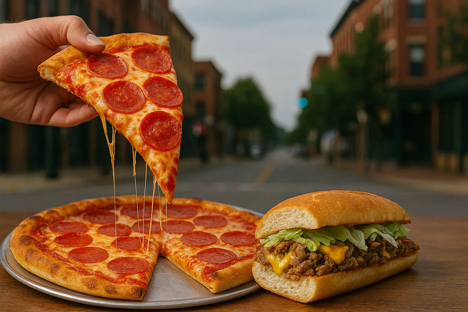 NY-style pizza fresh out of the oven at NYC Kings Deli & Pizza